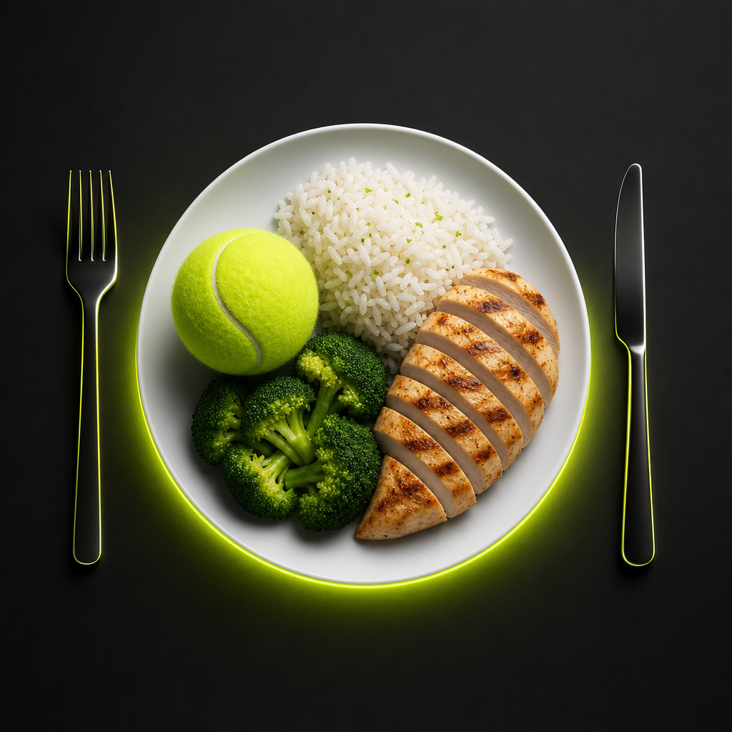 A tennis player's plate with macros scanned by AI